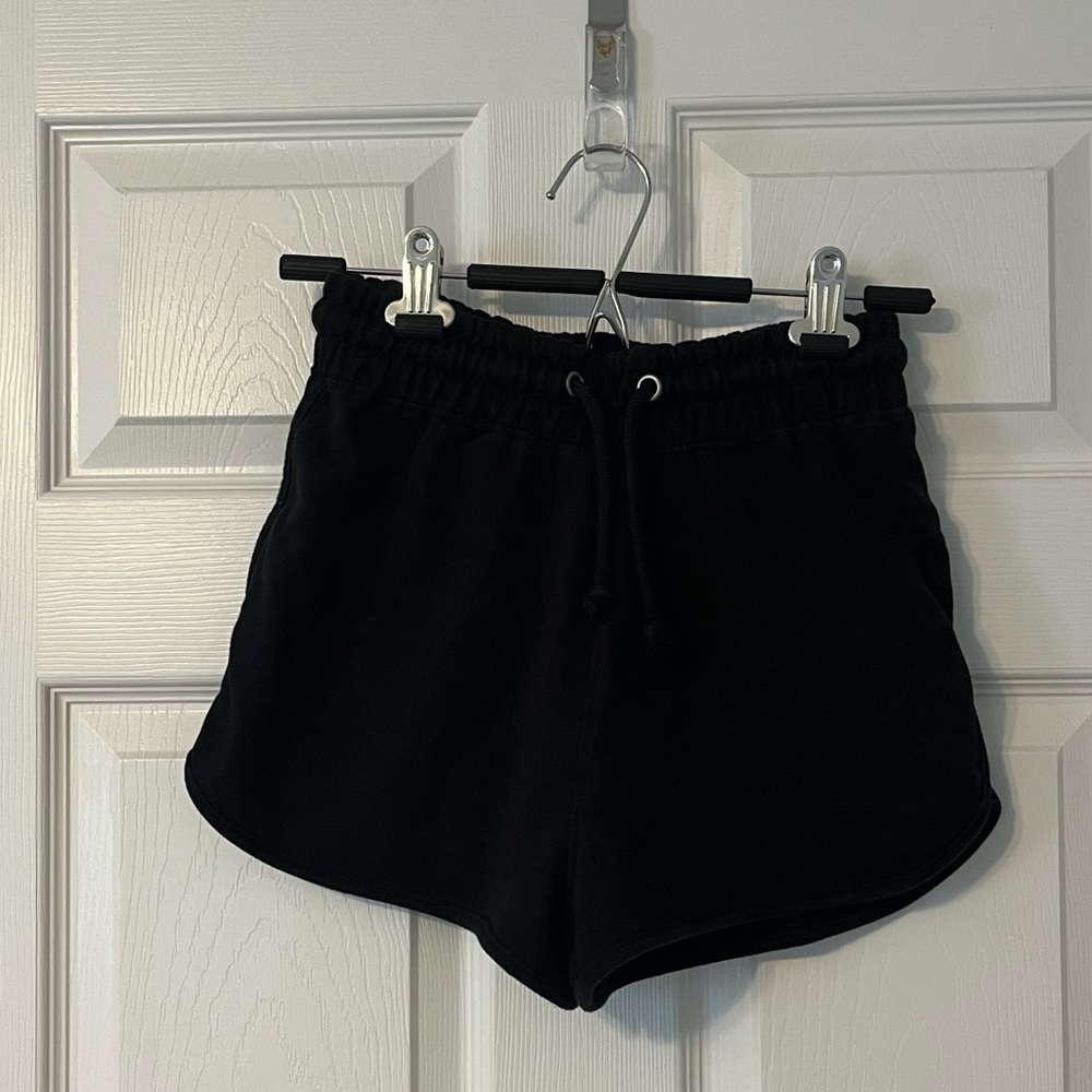 Black cotton drawstring shorts